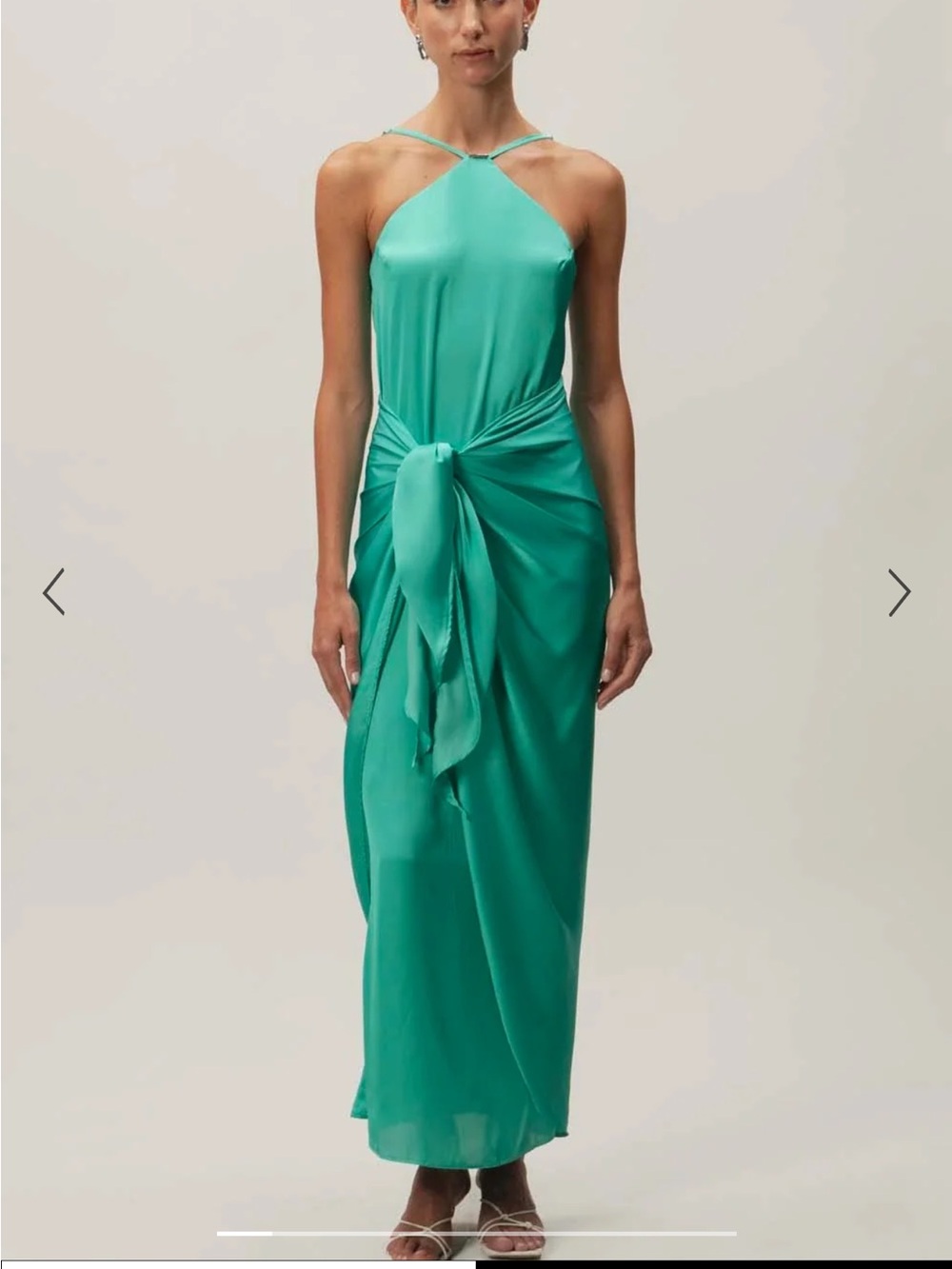 NWT Sleek Halter Satin Maxi Dress with Front Tie - Green